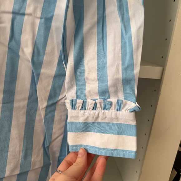 DRAPER JAMES Carly Blue White Striped Cotton Shirt Dress in Awning Stripe - Picture 6 of 9